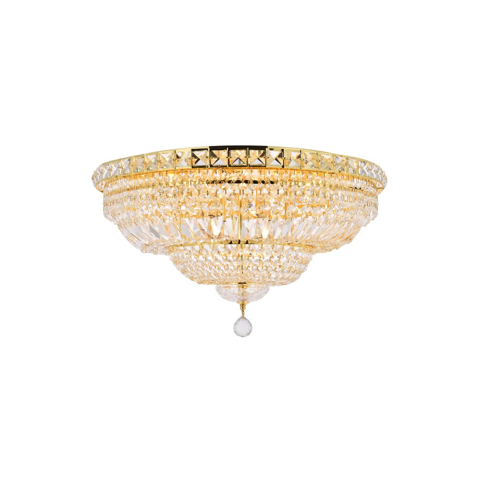 Elegant Lighting 2528F24G/RC Tranquil 12 Light Flush Mount in Gold with Royal Cut Clear Crystal