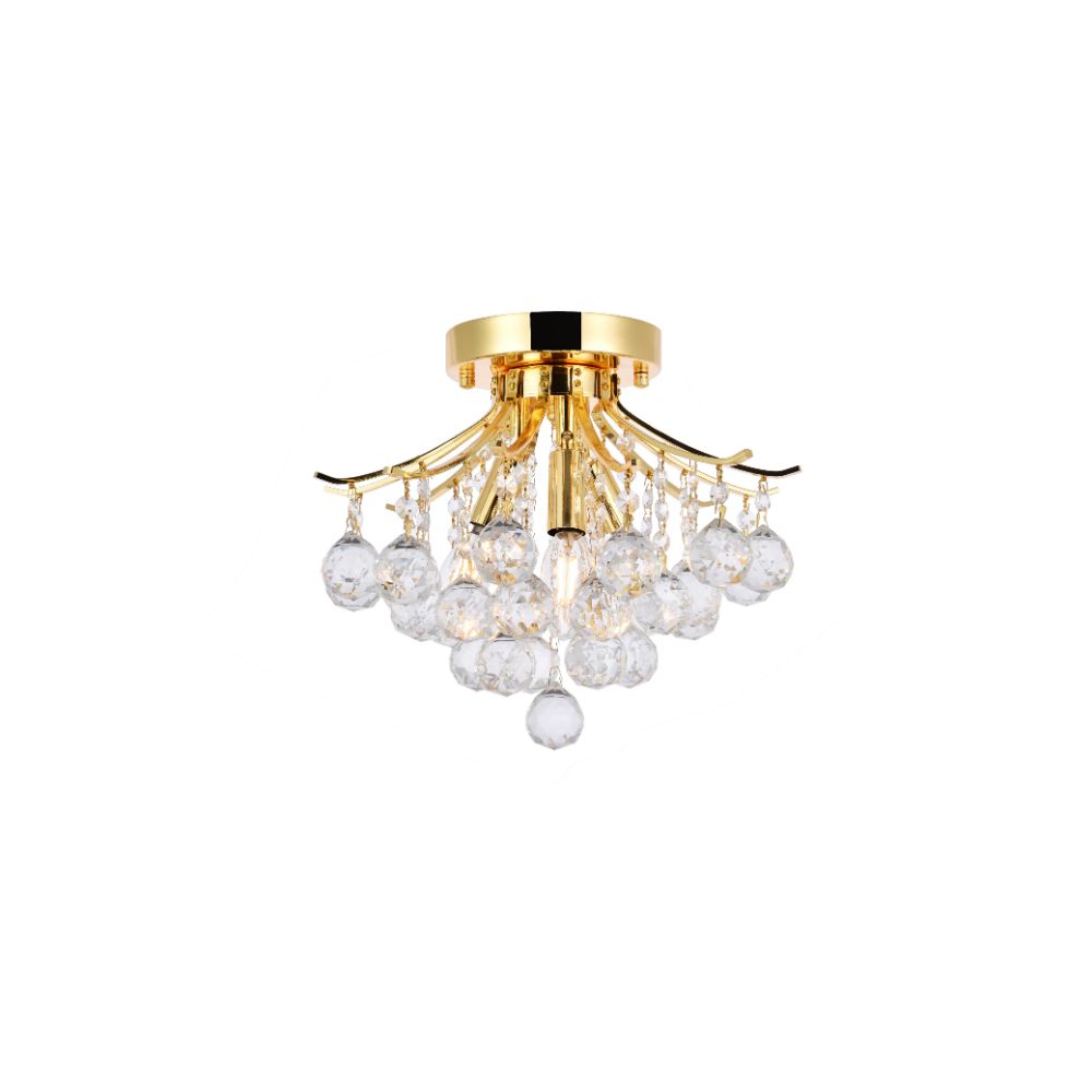 Elegant Lighting 8000F12G/RC Toureg 3 Light Flush Mount in Gold with Royal Cut Clear Crystal