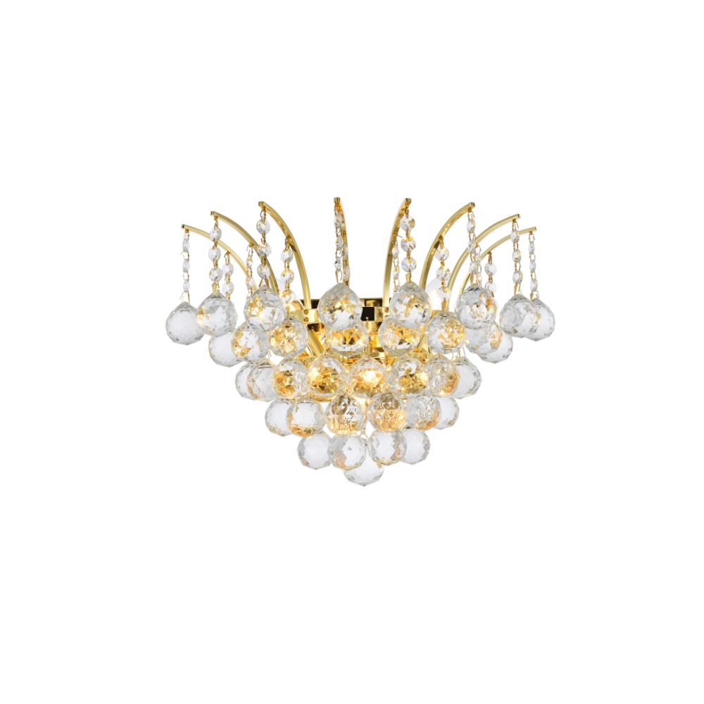 Elegant Lighting 8031W16G/RC Victoria 3 Light Wall Sconce in Gold with Royal Cut Clear Crystal