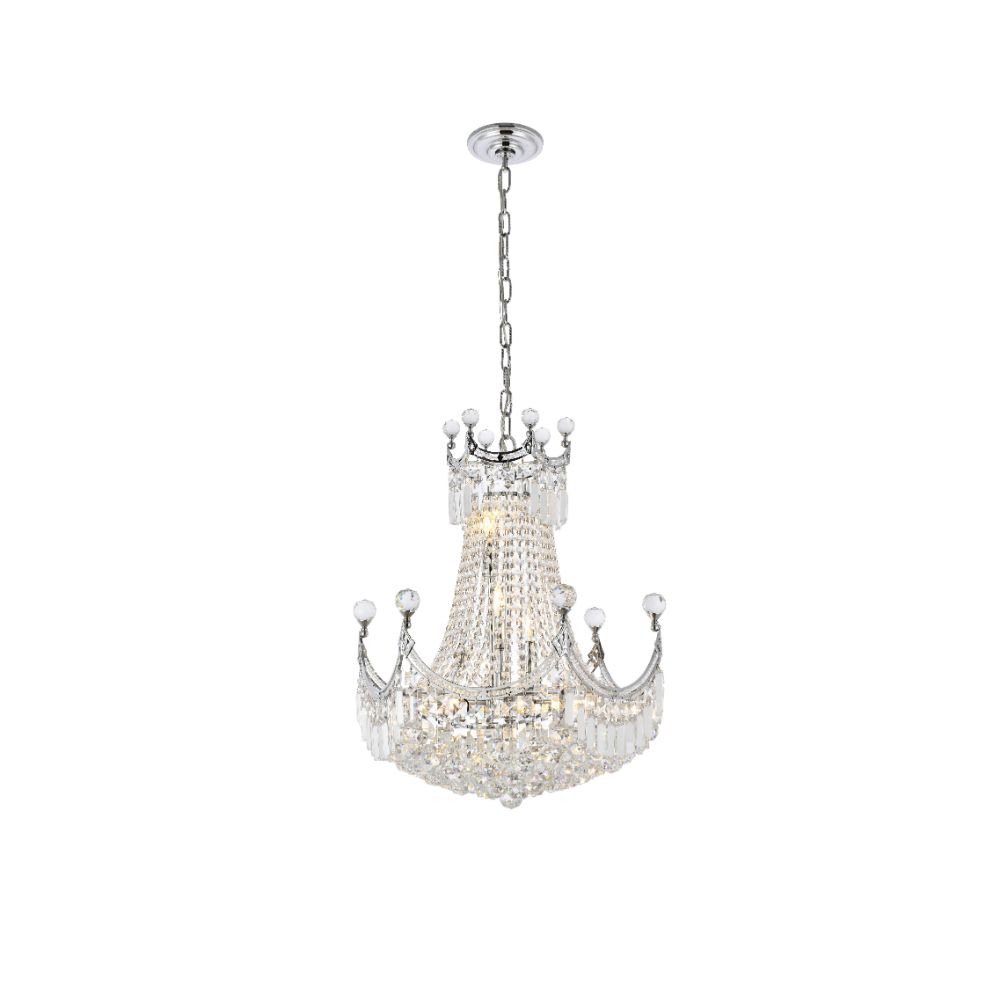 Elegant Lighting 8949D20C/RC Corona 9 Light Dining Chandelier in Chrome with Royal Cut Clear Crystal