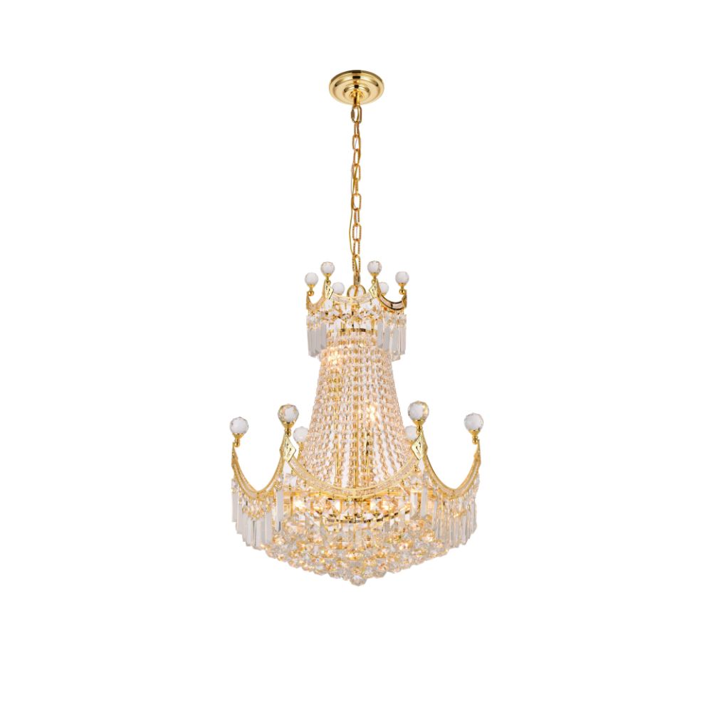 Elegant Lighting 8949D20G/RC Corona 9 Light Dining Chandelier in Gold with Royal Cut Clear Crystal