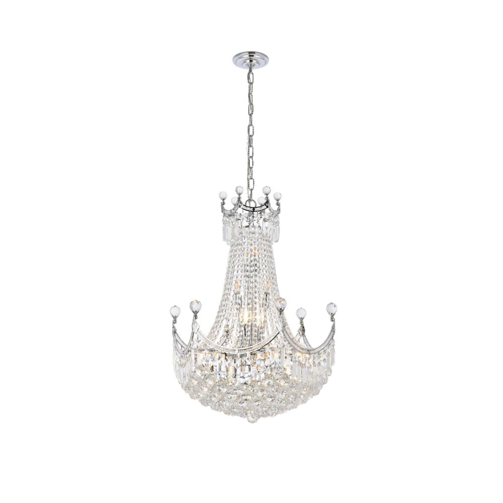 Elegant Lighting 8949D24C/RC Corona 15 Light Dining Chandelier in Chrome with Royal Cut Clear Crystal