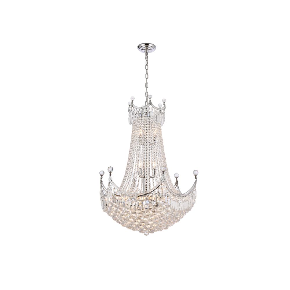 Elegant Lighting 8949D30C/RC Corona 24 Light Dining Chandelier in Chrome with Royal Cut Clear Crystal