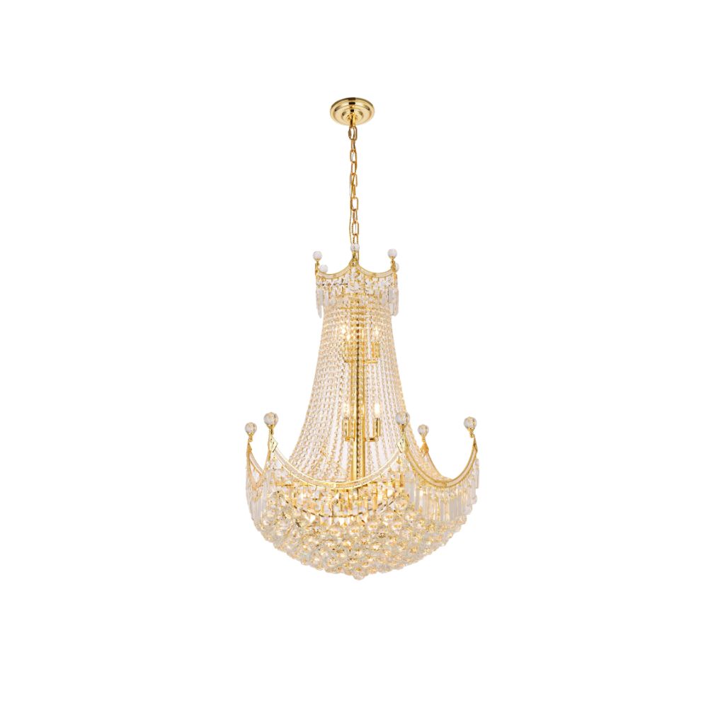 Elegant Lighting 8949D30G/RC Corona 24 Light Dining Chandelier in Gold with Royal Cut Clear Crystal