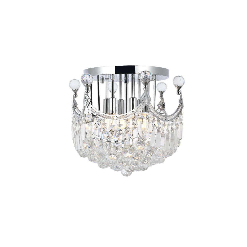 Elegant Lighting 8949F16C/RC Corona 6 Light Flush Mount in Chrome with Royal Cut Clear Crystal