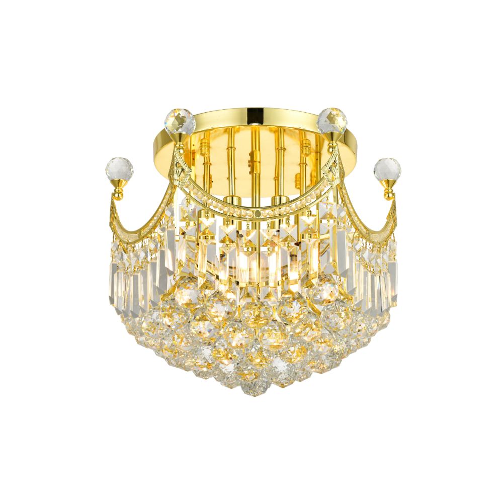 Elegant Lighting 8949F16G/RC Corona 6 Light Flush Mount in Gold with Royal Cut Clear Crystal