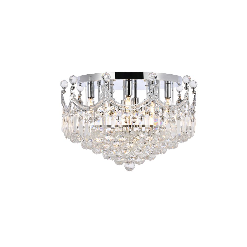 Elegant Lighting 8949F20C/RC Corona 9 Light Flush Mount in Chrome with Royal Cut Clear Crystal