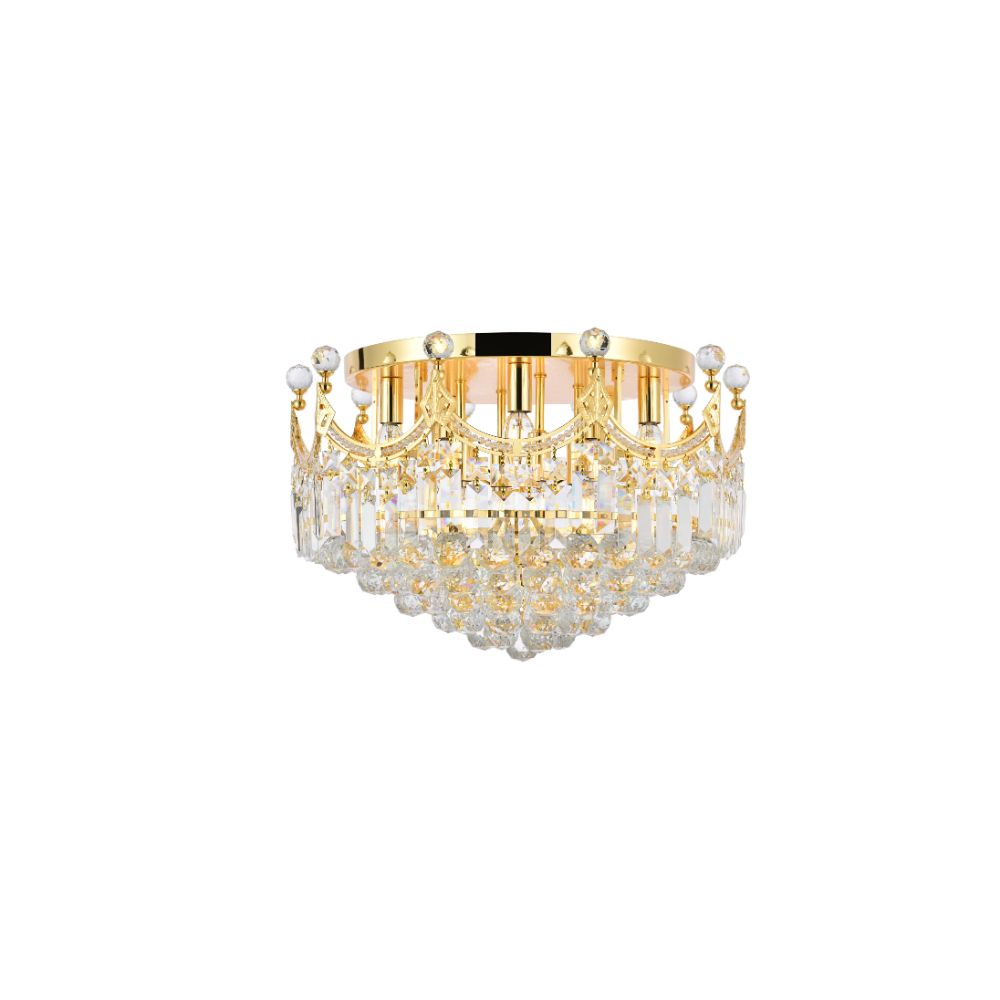 Elegant Lighting 8949F20G/RC Corona 9 Light Flush Mount in Gold with Royal Cut Clear Crystal