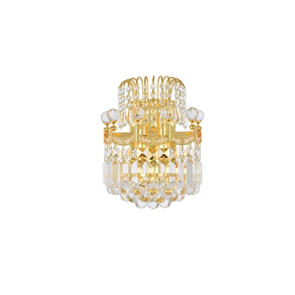 Elegant Lighting 8949W12G/RC Corona 2 Light Wall Sconce in Gold with Royal Cut Clear Crystal