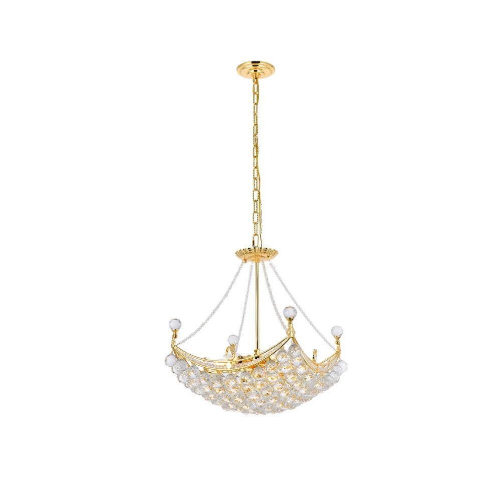Elegant Lighting 9800D20G/RC Corona 8 Light Dining Chandelier in Gold with Royal Cut Clear Crystal