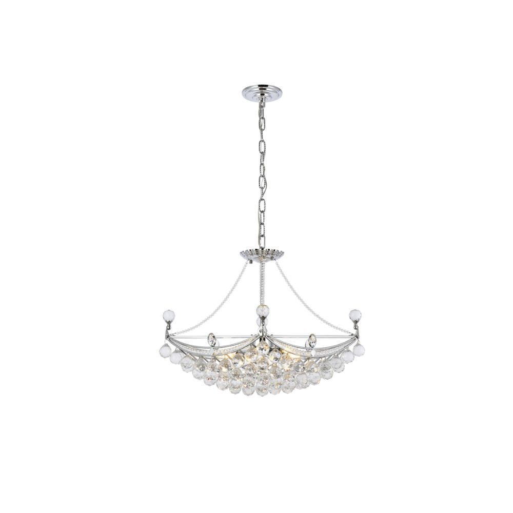 Elegant Lighting 9800D24C/RC Corona 6 Light Dining Chandelier in Chrome with Royal Cut Clear Crystal