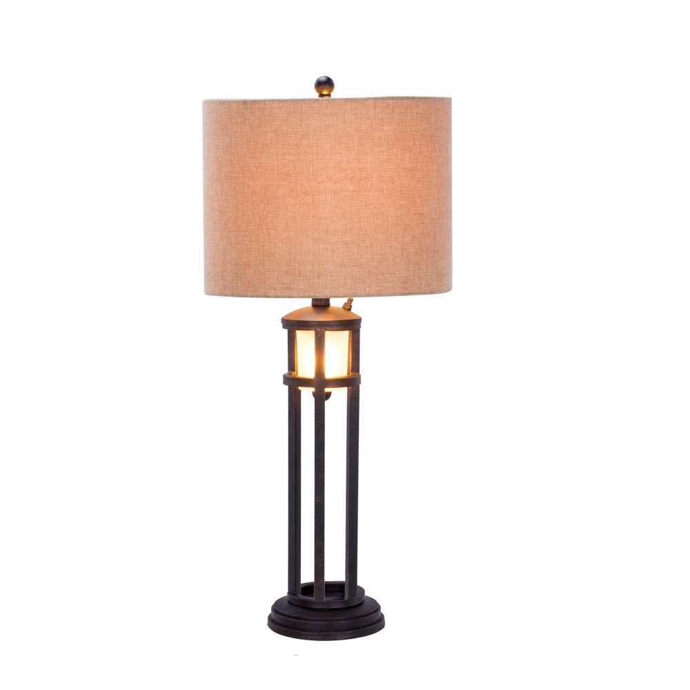 Fangio Lighting W-1536 30 inch Black Metal & Frosted Glass Table Lamp with Nightlight