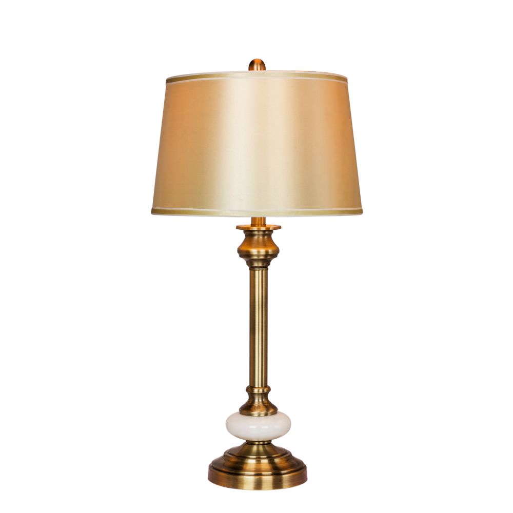 Fangio Lighting W-1580 30 in. Antique Brass & White Glass Contemporary Candlestick Table Lamp