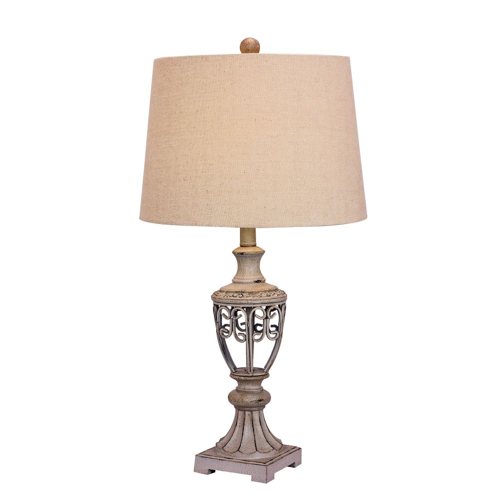 Fangio Lighting W-1609AGRY 28 in. Antique Grey Open Urn Filigree Metal Table Lamp