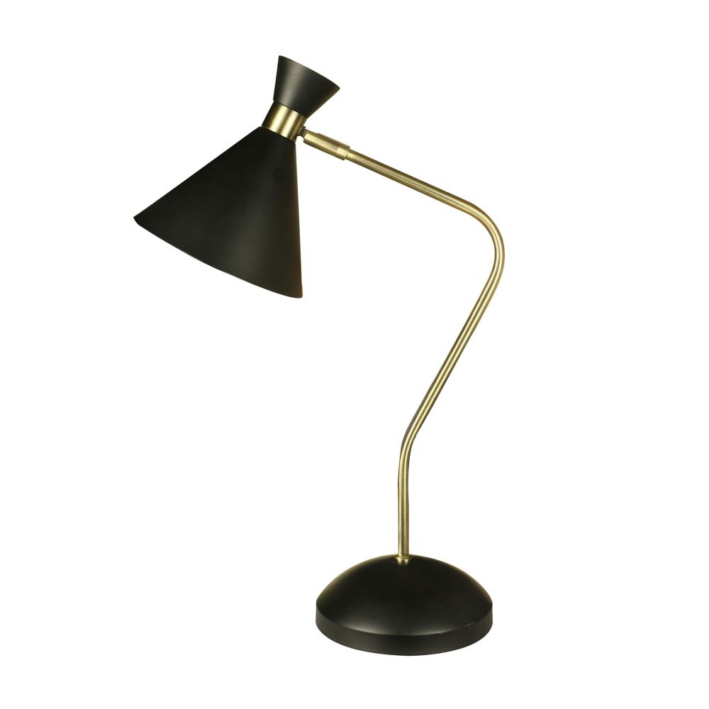 Fangio Lighting W-1684 21 in Painted Black/Antique Brass Conical Task Metal Table Lamp