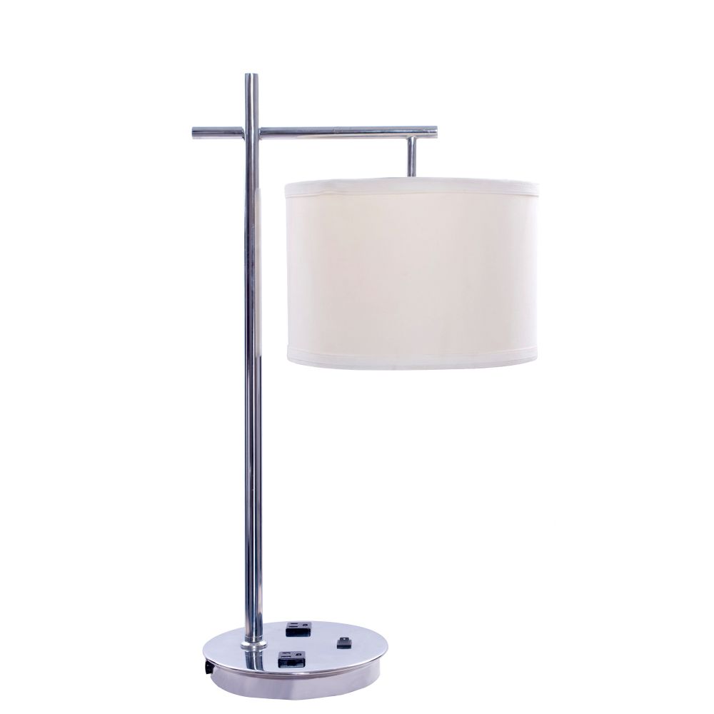 Fangio Lighting W-1750XX 26 in Metal Desk Lamp w/ two convenience outlets in Chrome finish.