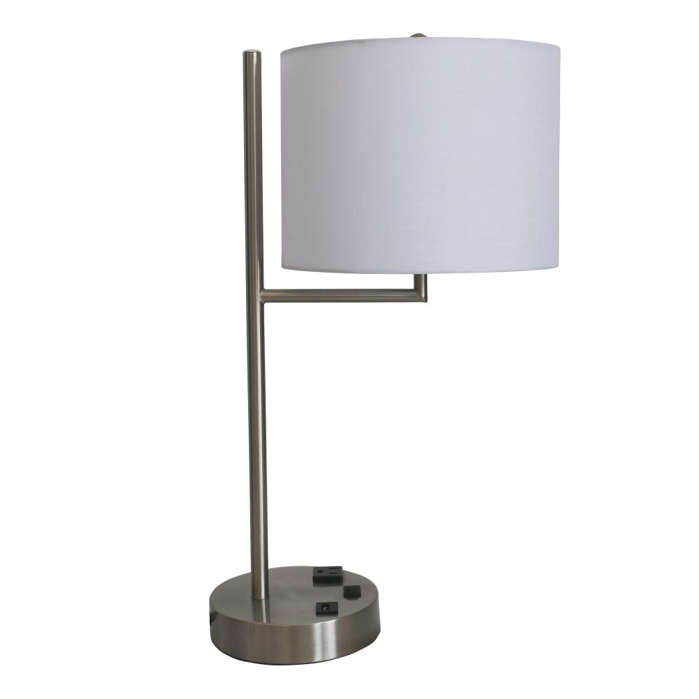 Fangio Lighting W-1752XUSB 20 in. Tech-Friendly Metal Table Lamp in a Brushed Nickel Finish with 1 Outlet and 1 USB Port in base
