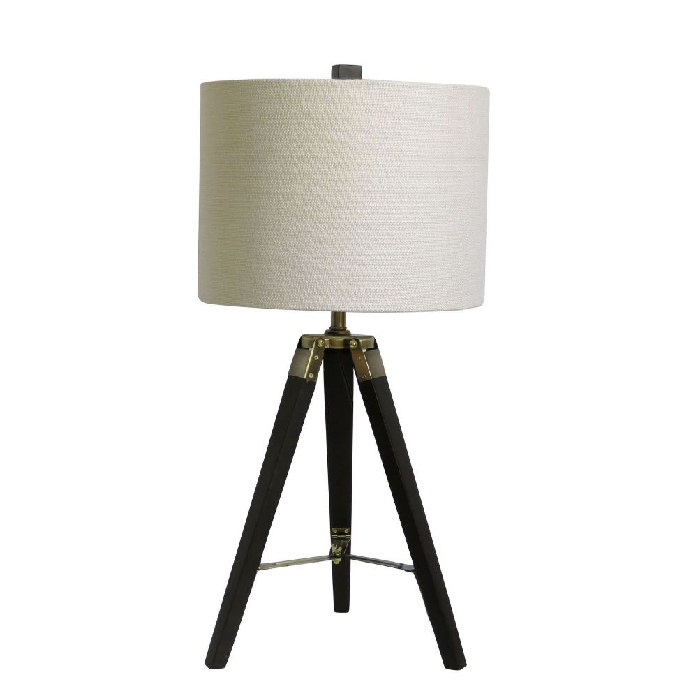 Fangio Lighting W-2025ESP 28 in. Classic Structured Tripod Weathered Espresso Wood & Antique Brass Metal Table Lamp