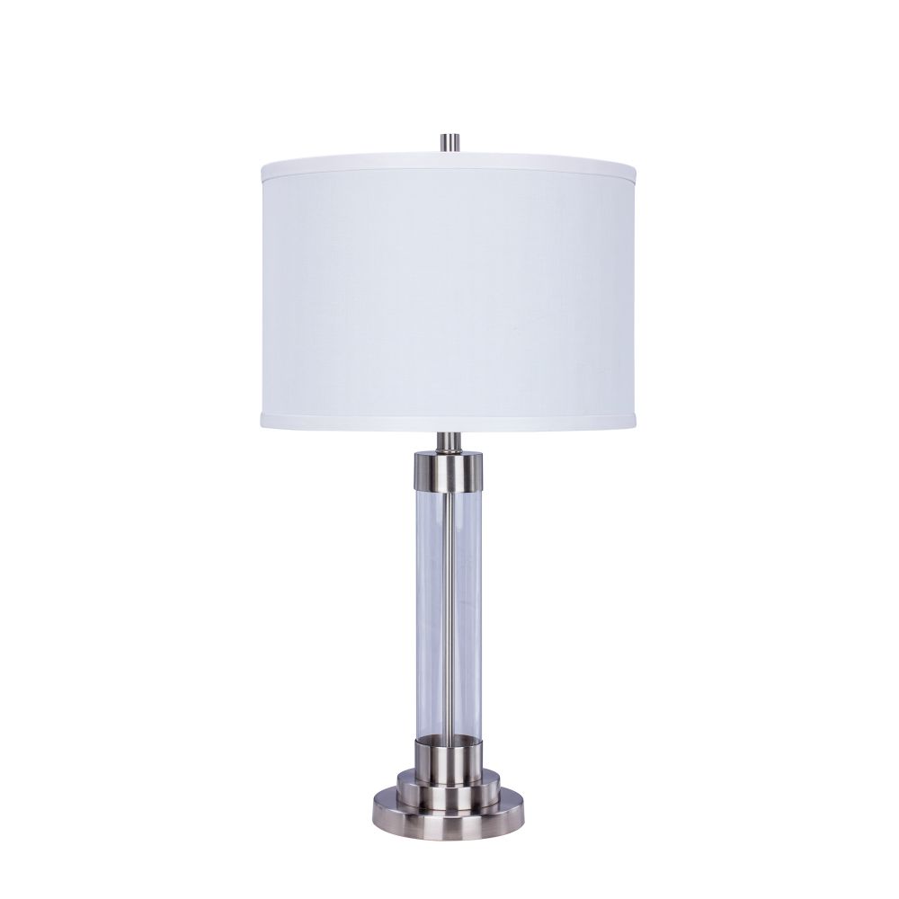 Fangio Lighting W-5129BS 28 inch Brushed Steel Metal & Clear Glass Table Lamp