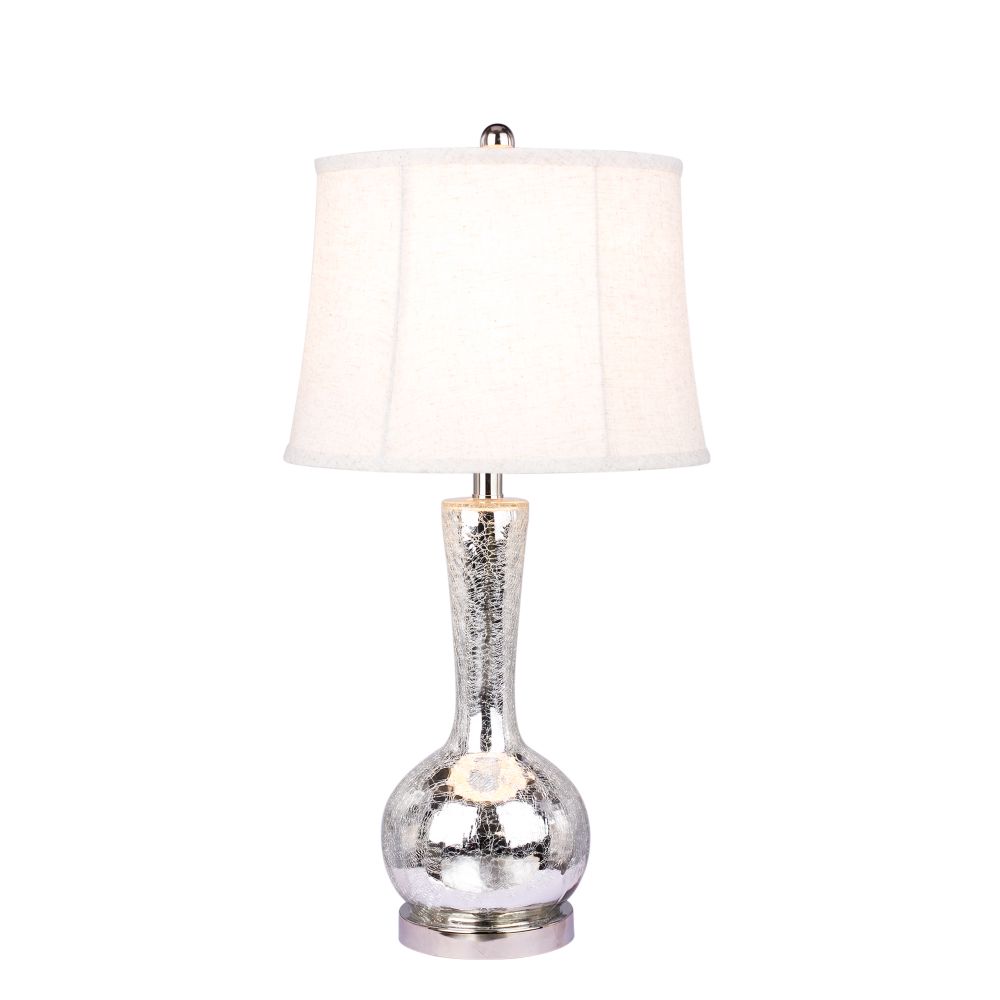 Fangio Lighting W-5140 Modern 27.5 inch Silver Mercury Glass Table Lamp with Polished Nickel Metal Accents In Striking Genie Bottle Form