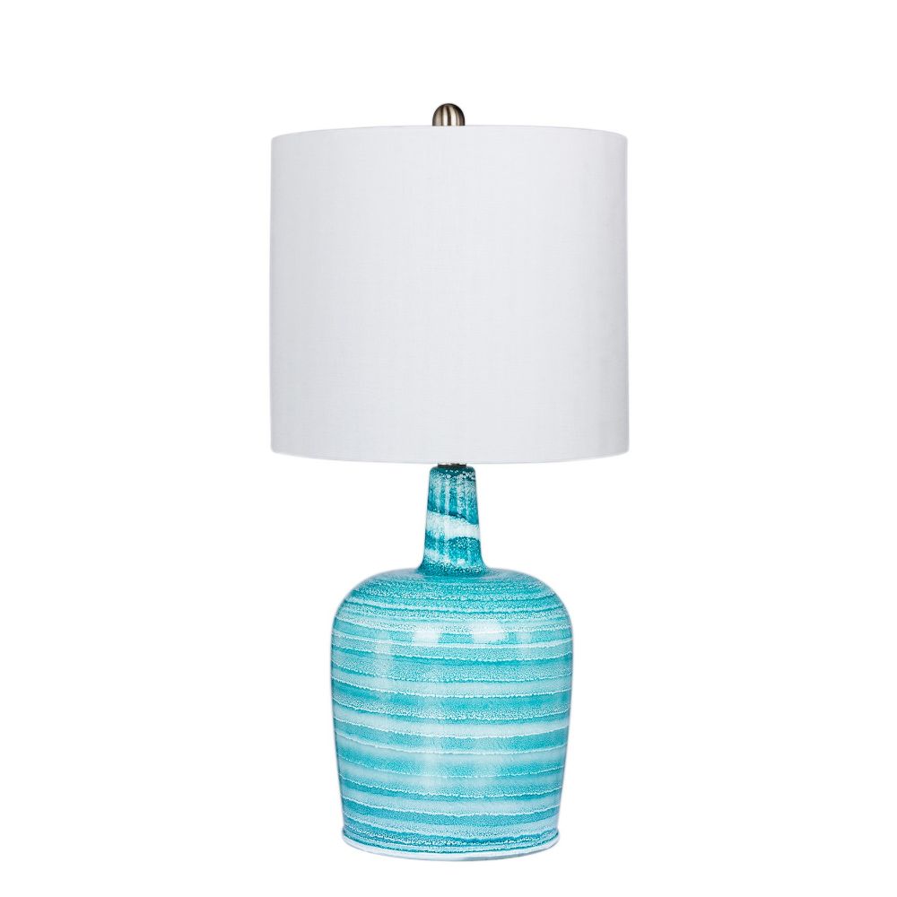 Fangio Lighting W-5148BLU 27 in. Bedrock Striped Jug Glass Table Lamp in a Teal Blue & White Striped Finish