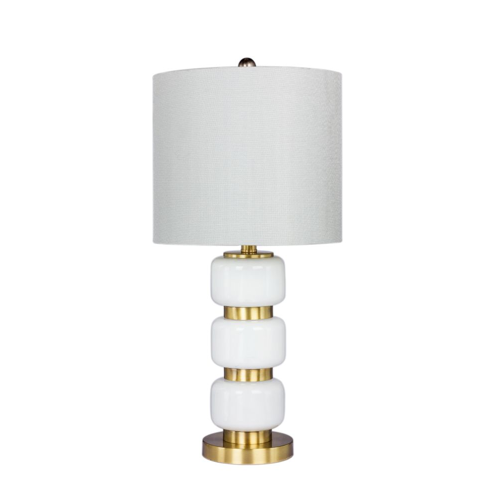 Fangio Lighting W-5150AB 26 in. Smooth, Stacked Glass & Metal Table Lamp in a Antique Brass & White Finish