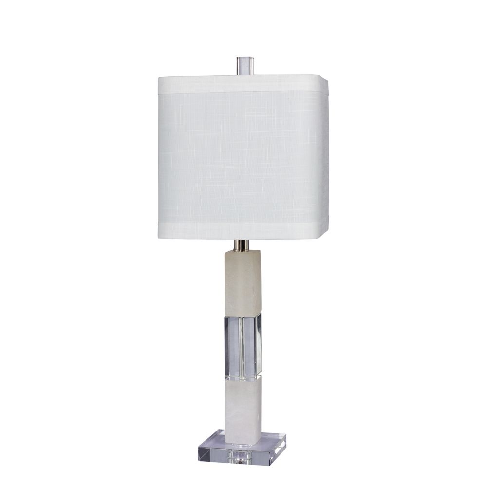 Fangio Lighting W-5152 26 in. Stacked Block Table Lamp in a Clear Crystal & Snow Marble Finish