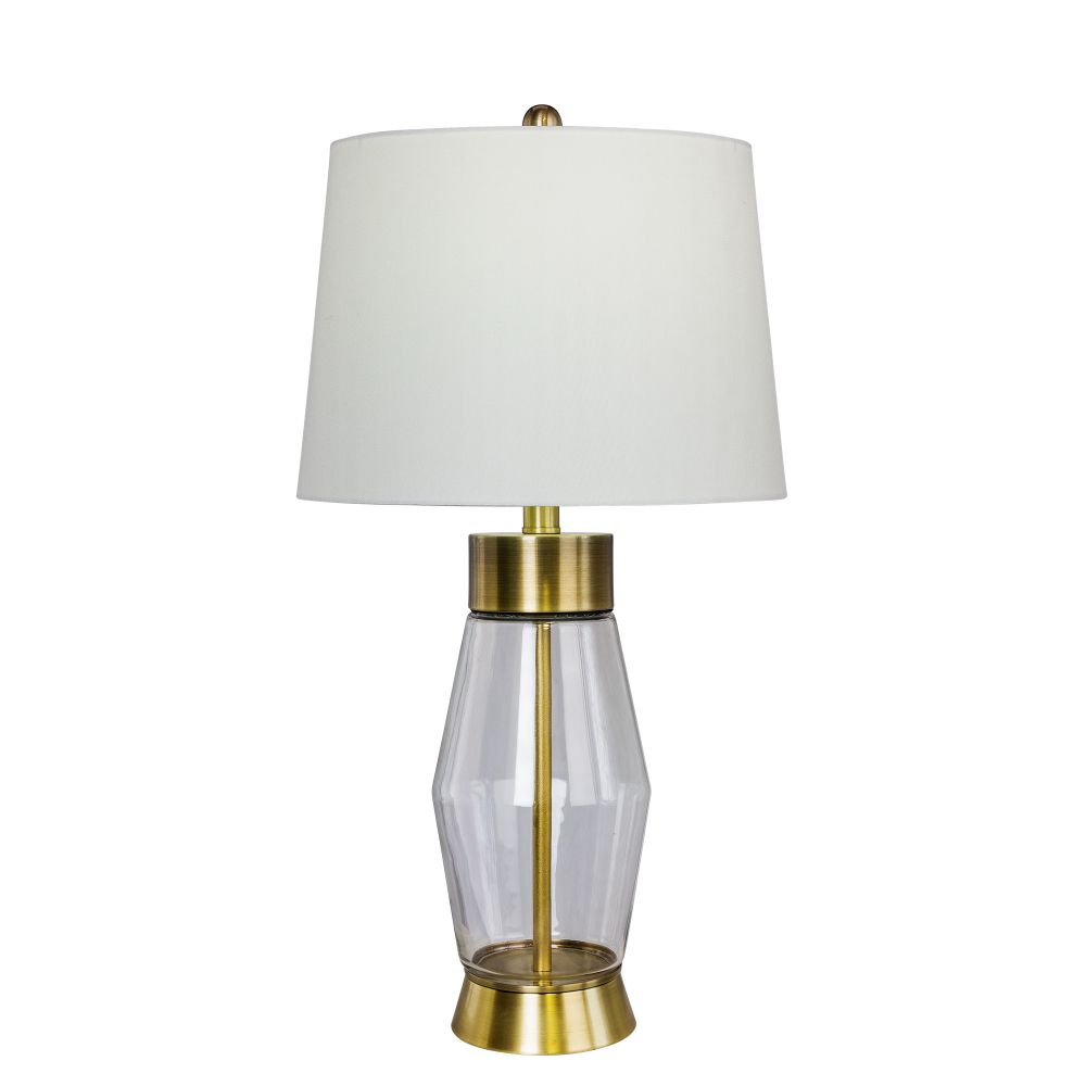 Fangio Lighting W-5175AB 26 in. Convex Clear Glass Table Lamp in Antique Brass 