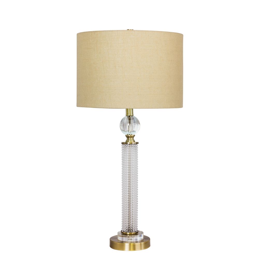 Fangio Lighting W-5181-AB-2PK Pair of  29.5 in. Beaded Crystal Column & Metal Table Lamp in Antique Brass