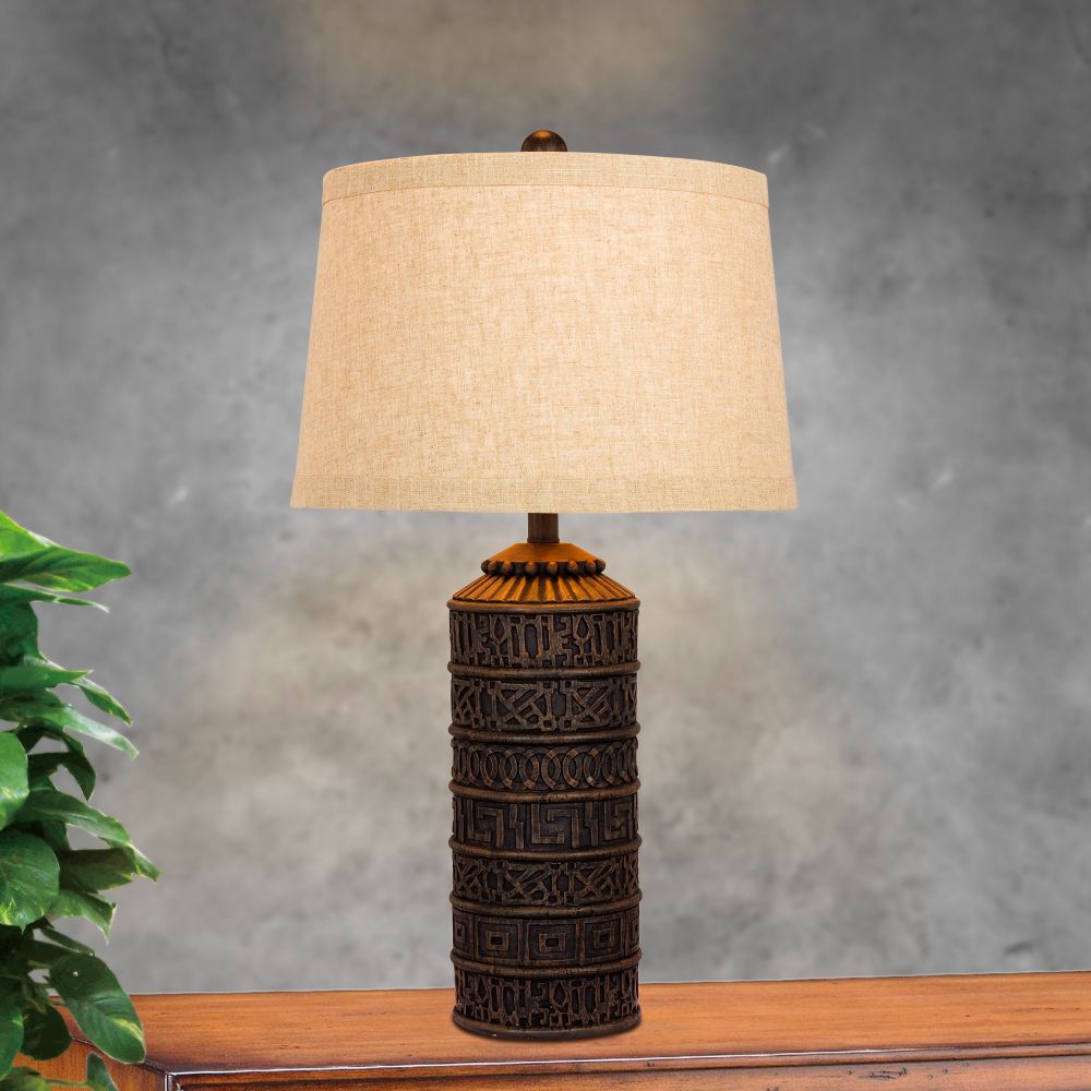 Fangio Lighting W-6229 28.5 in. Tribal Marked Resin Table Lamp in a Brown Finish