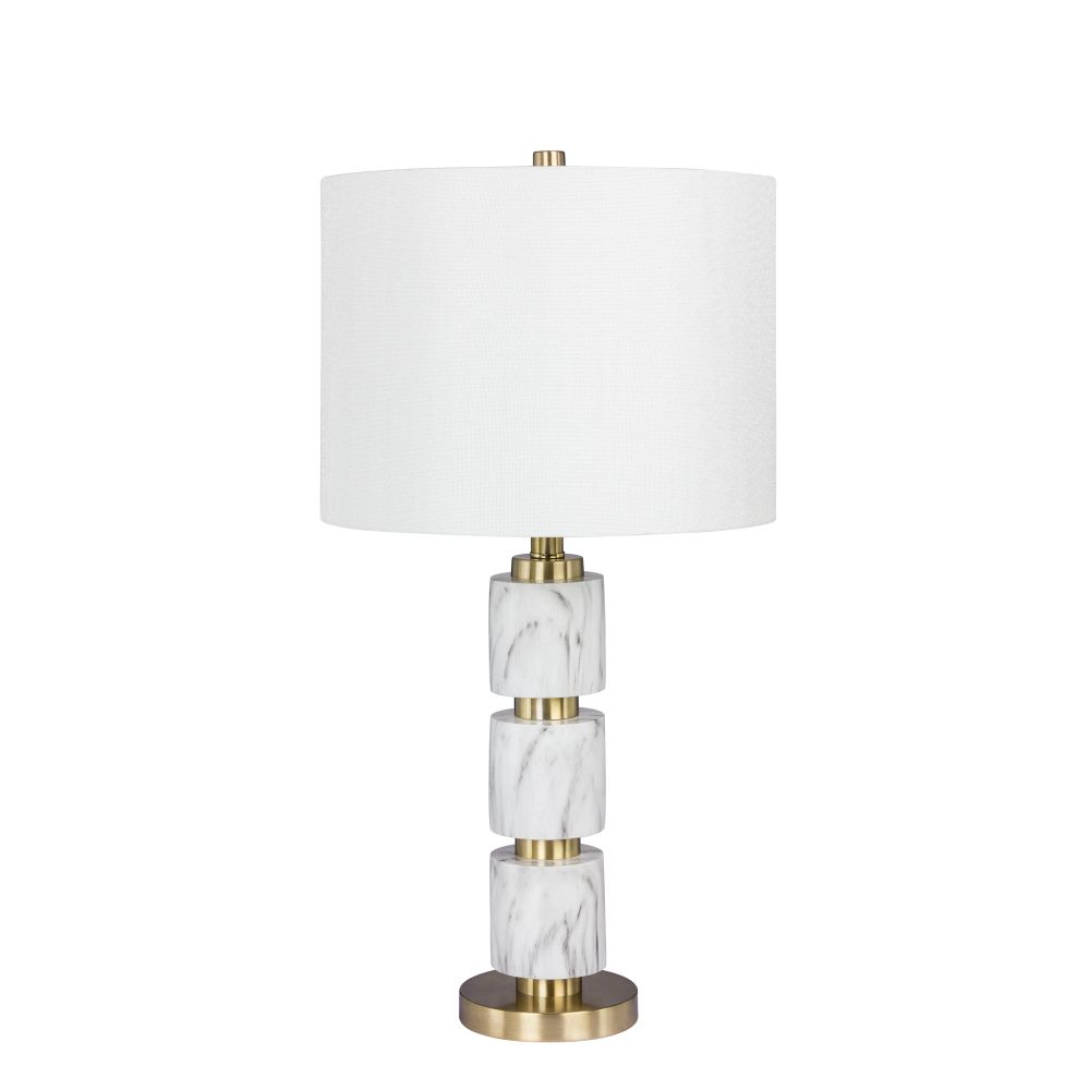 Fangio Lighting W-6237WHT 27 in. Stacked, Smooth Resin & Metal Table Lamp in a White Faux Marble Finish