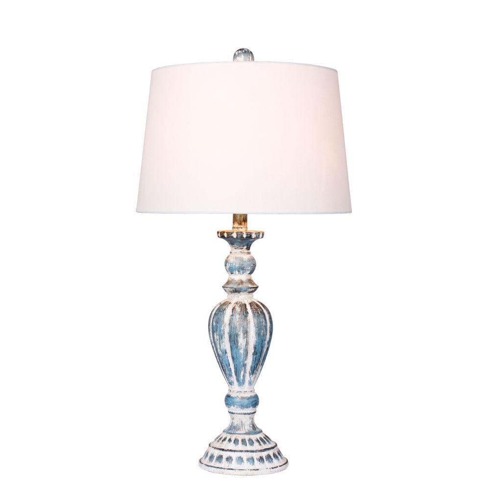 Fangio Lighting W-6244CAB 29.5 in. Distressed Candlestick Resin Table Lamp in Cottage Antique Blue 