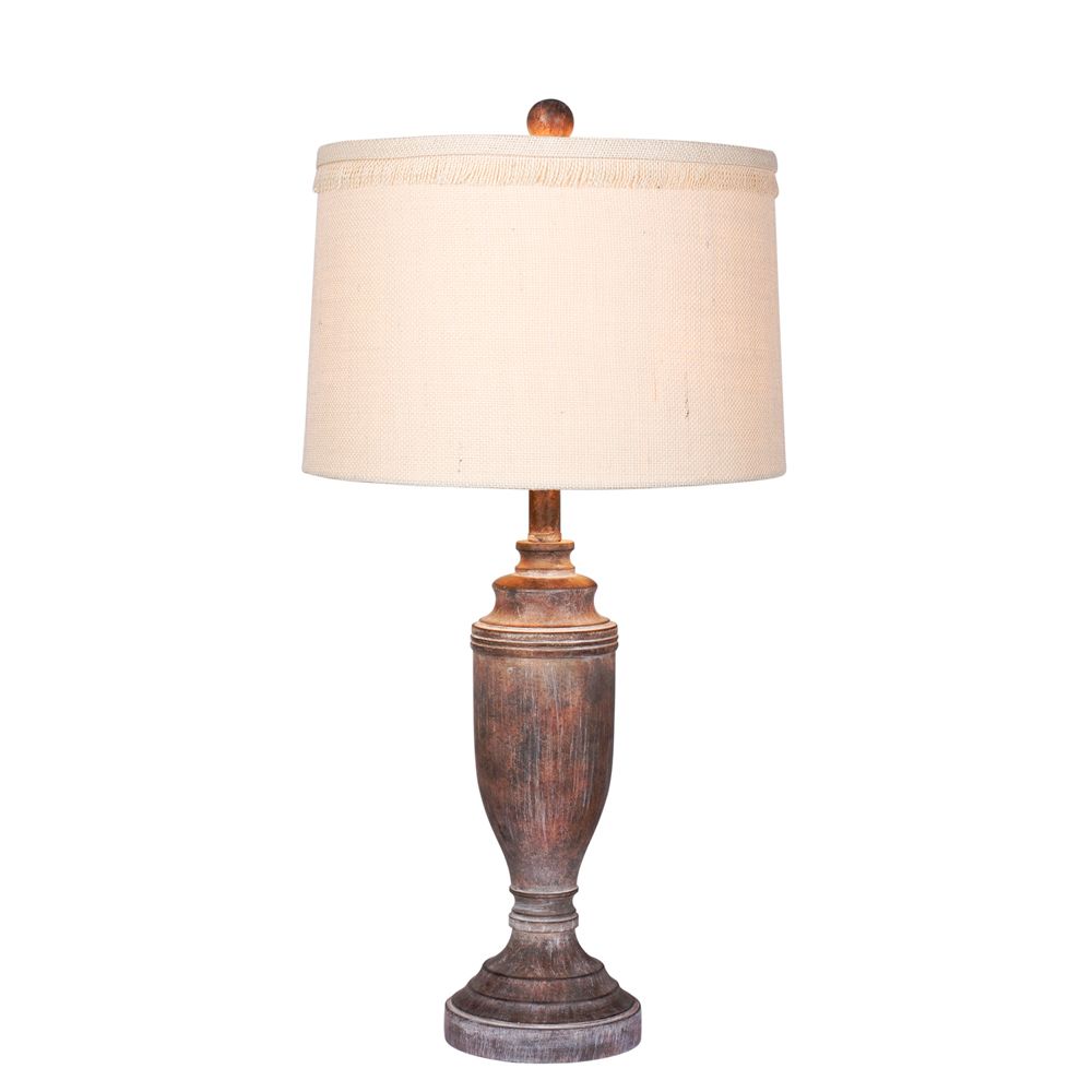 Fangio Lighting W-6246CABR 29.5 in. Distressed Formal Urn Resin Table Lamp in Cottage Antique Brown 