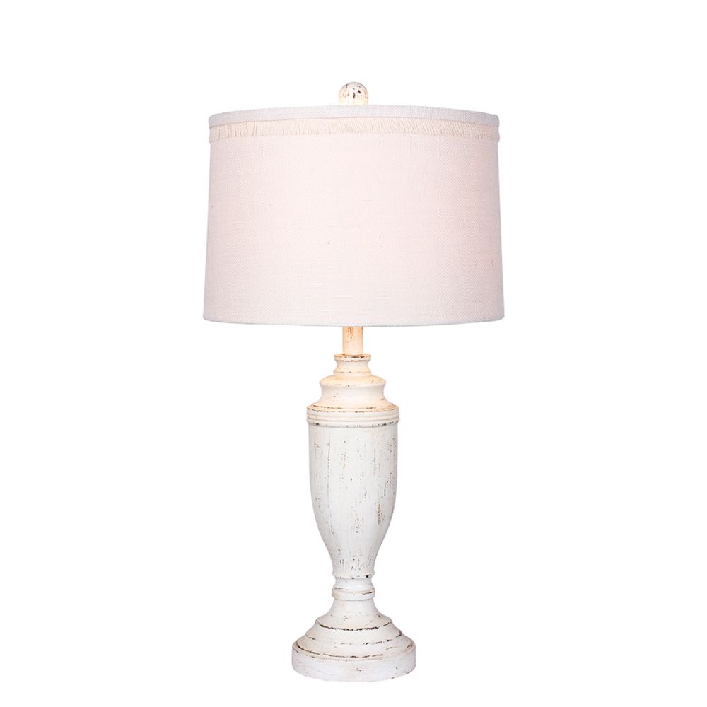 Fangio Lighting W-6246CAW 29.5 in. Distressed Formal Urn Resin Table Lamp in Cottage Antique White 