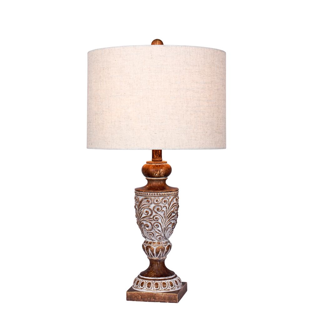 Fangio Lighting W-6248BRN 26.5 in. Distressed, Decorative Urn Resin Table Lamp in Antique Brown 
