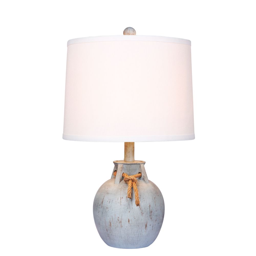 Fangio Lighting W-6249ABL 22 in. Distressed Jug w/Rope Collar Resin Table Lamp in Antique Blue 