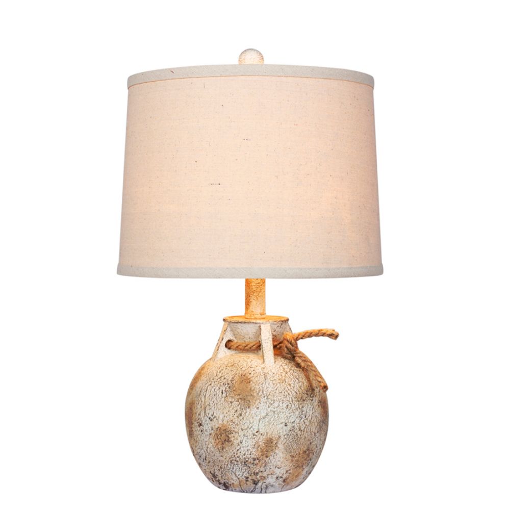 Fangio Lighting W-6249AWH 22 in. Distressed Jug w/Rope Collar Resin Table Lamp in Antique White 