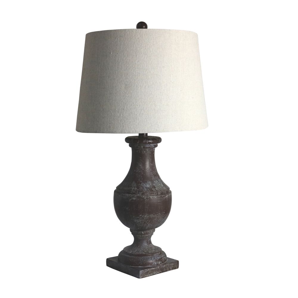 Fangio Lighting W-6265BRZ 28 in. Classic Urn On Square Pedestal Resin Table Lamp in Cottage Bronze Espresso