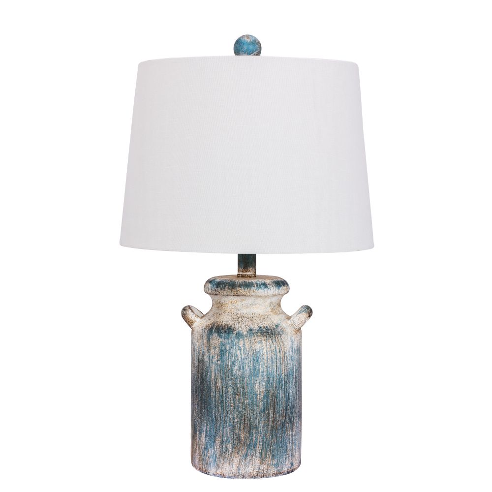 Fangio Lighting W-6268ABLU 24 in Weathered Farmhouse Milk Can Resin Table Lamp in Antique Blue