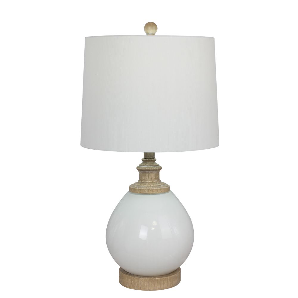 Fangio Lighting W-6278 24.5 in Transitional Glass Base w/Wood Base& Cap Table Lamp