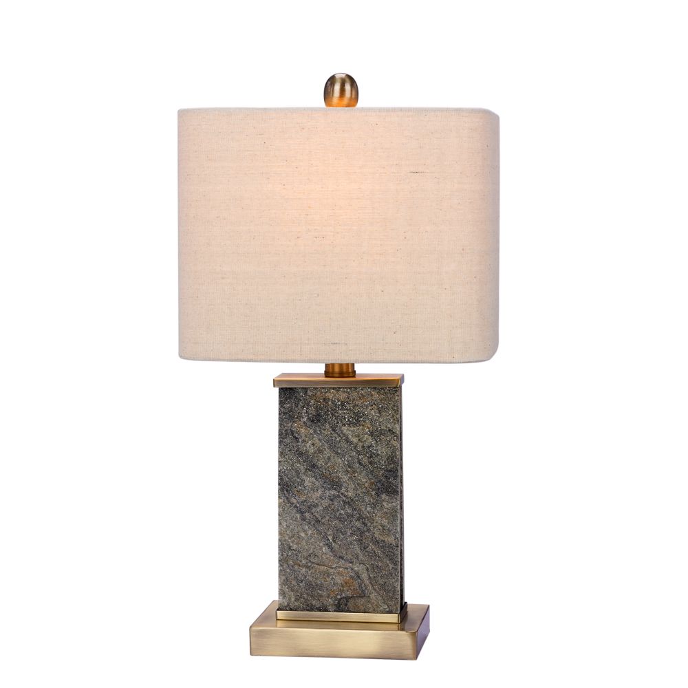 Fangio Lighting W-8971 19 in. Stone & Metal Table Lamp in a Natural Stone & Antique Brass Finish