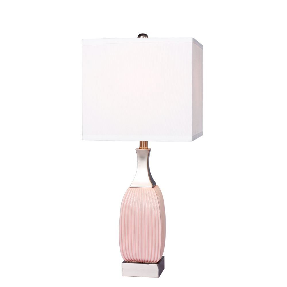 Fangio Lighting W-8987PN 26.5 in. Vertically Ribbed Blush Ceramic & Nickel Metal Table Lamps
