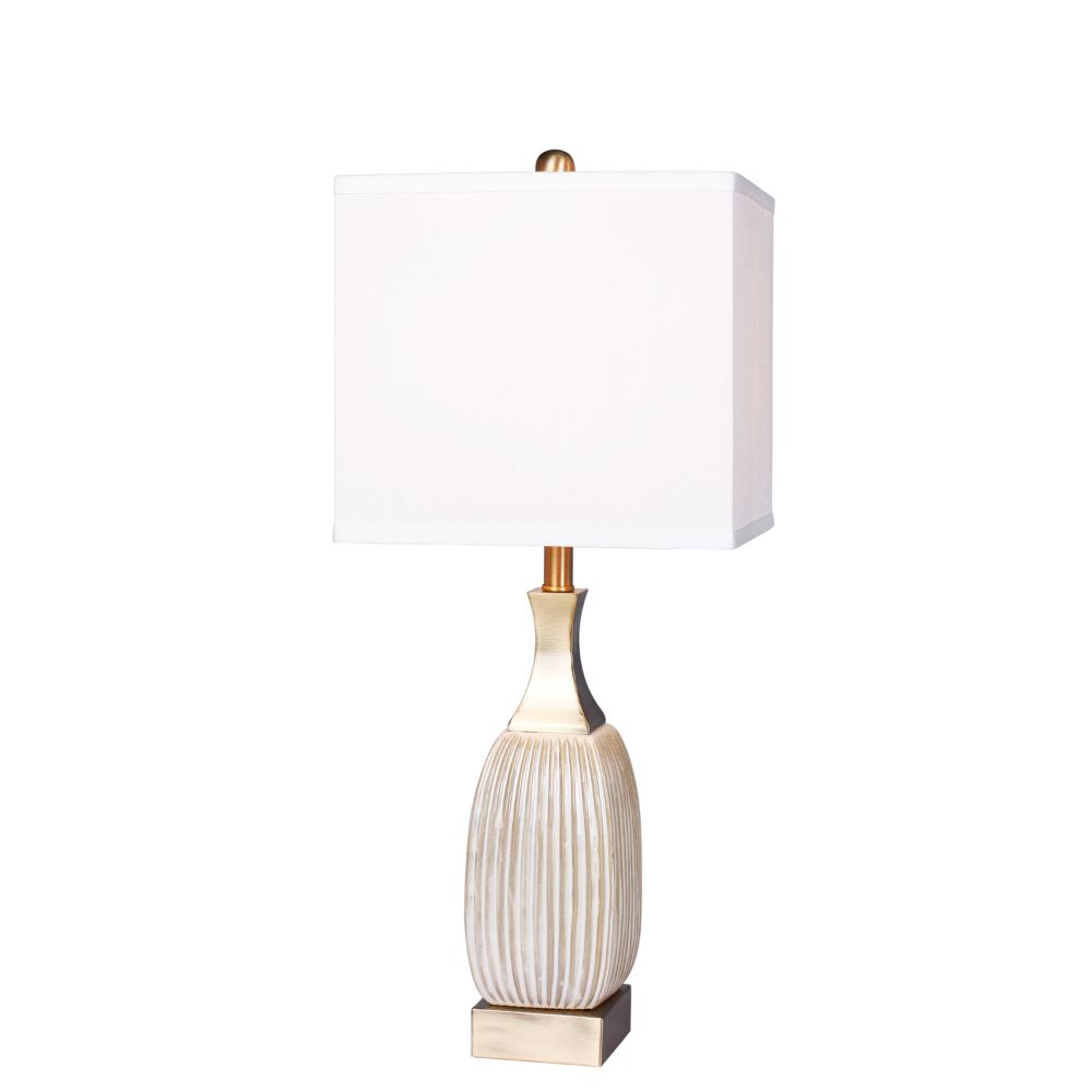Fangio Lighting W-8987WAB-2PK 26.5 in. Vertically Ribbed Aged White Ceramic & Antique Brass Table Lamps