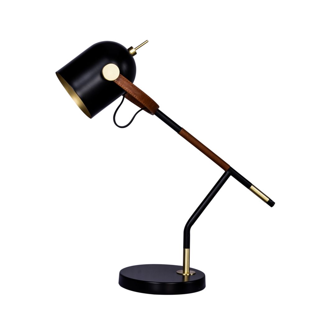 Fangio Lighting W-m.r.1583BLK 20.5 in. Wrapped Brown Leather & Black Metal Task Lamp