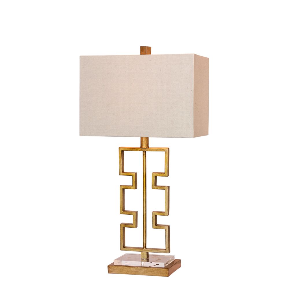 Fangio Lighting W-m.r.1585 28 in. Stacked Modern Cut-Out Antique Gold Metal & Clear Acrylic Table Lamp