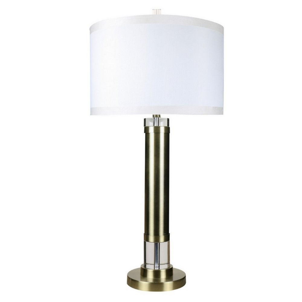 Fangio Lighting W-m.r.1688AB Antique Brass Metal & Crystal Table Lamp with Decorator Shade