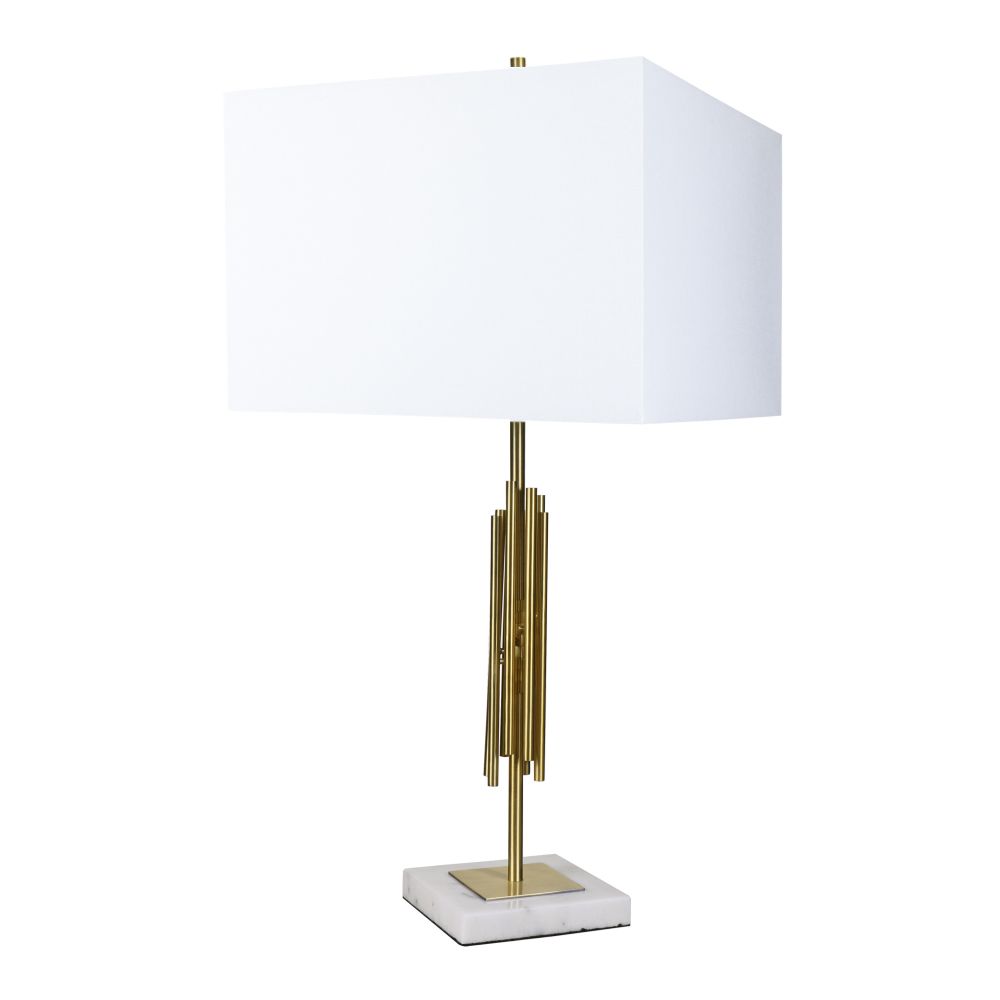 Fangio Lighting W-m.r.1697 Brass Metal & Stone Table Lamp with Decorator Shade