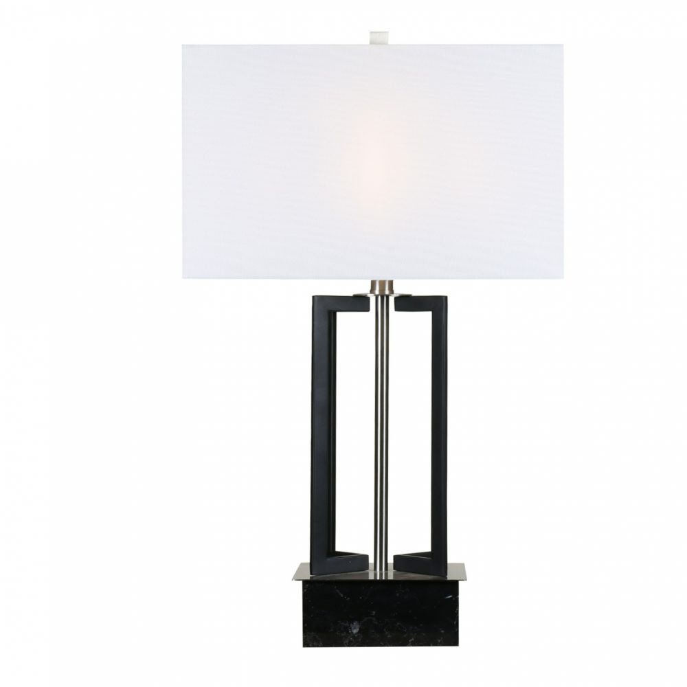 Fangio Lighting W-m.r.1698 28.75 in Black Matte/Brushed Steel Metal & Marble Table Lamp with Decorator Shade