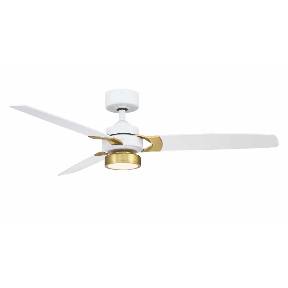 Fanimation FP7634MWBS Amped 52 inch Indoor Ceiling Fan with Matte White Blades and LED Light Kit - Matte White and Brass