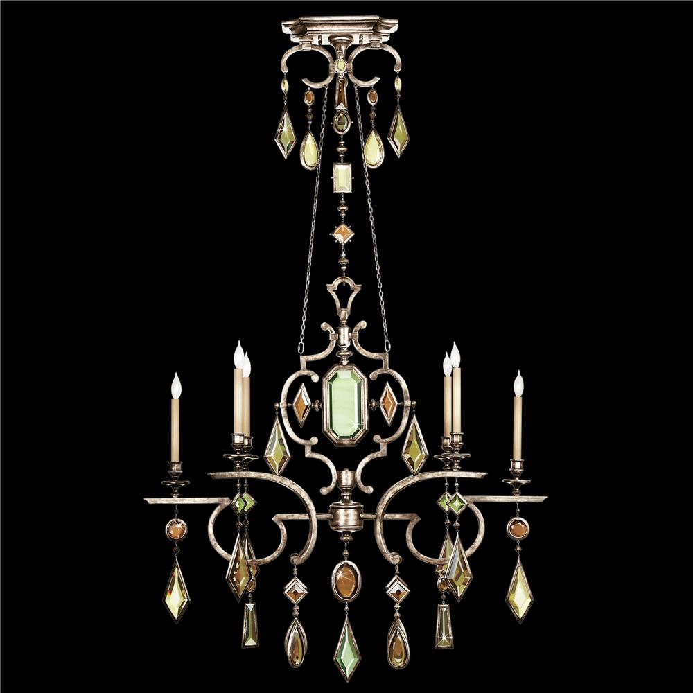 Fine Art Lamps 725940-1ST Encased Gems 50" Oblong Chandelier in Silver with Multi-Colored Gems